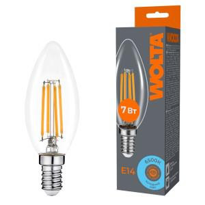 Лампа светодиодная Filament C35 7Вт свеча прозрачная 6500К E14 630лм WOLTA WF-C35-7W6KE14