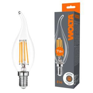 Лампа светодиодная Filament CT35 7Вт свеча на ветру прозрачная 4000К E14 630лм WOLTA WF-CT35-7W4KE14