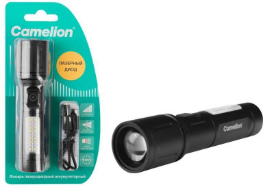 Фонарь аккумуляторный LED29365 3.7В LD+12SMD+6RED 6 реж. Type-C блист. черн. Camelion 16217
