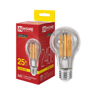 Лампа светодиодная LED-A65-deco 25Вт прозрачная 3000К E27 2480лм 230В IN HOME 4690612063188