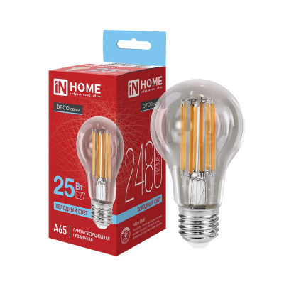 Лампа светодиодная LED-A65-deco 25Вт прозрачная 6500К E27 2480лм 230В IN HOME 4690612063195