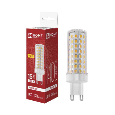 Лампа светодиодная LED-JCD 15Вт 4000К G9 1400лм 230В IN HOME 4690612065380