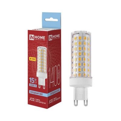 Лампа светодиодная LED-JCD 15Вт 6500К G9 1400лм 230В IN HOME 4690612065397