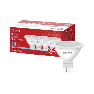 Лампа светодиодная LED-JCDR-VC 4PACK 14Вт 6500К GU5.3 1260лм 230В (уп.4шт) IN HOME 4690612066851