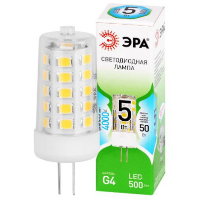 Лампа светодиодная GREEN LINE LED G4-JC-5W-840-12V GL 5Вт капсульная прозрачная 4000К яркий бел. свет G4 12В Эра Б0067173