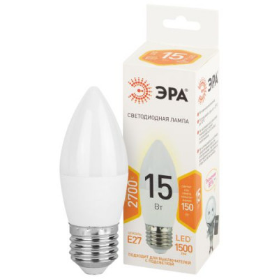 Лампа светодиодная STD LED B35-15W-827-E27 15т свеча 2700К тепл. бел. свет E27 170-265В Эра Б0066809