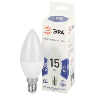 Лампа светодиодная STD LED B35-15W-860-E14 15Вт свеча 6000К холод. дневной свет E14 170-265В Эра Б0066806