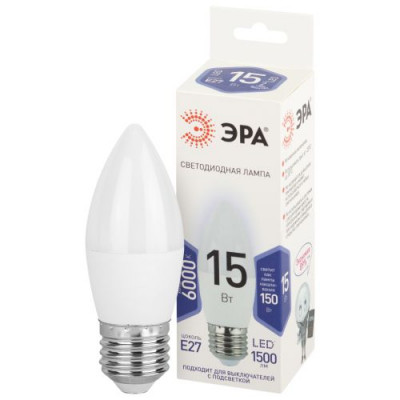 Лампа светодиодная STD LED B35-15W-860-E27 15Вт свеча 6000К холод. свет E27 170-265В Эра Б0066800