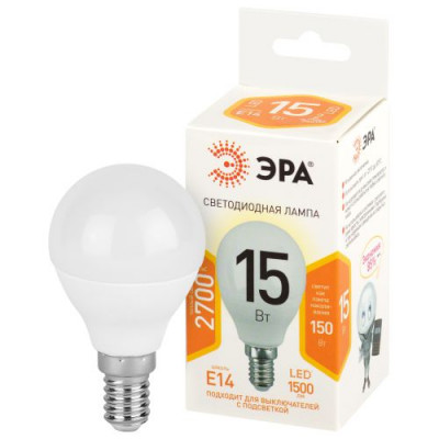 Лампа светодиодная STD LED P45-15W-827-E14 15Вт шар 2700К тепл. бел. свет E14 170-265В Эра Б0066793