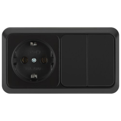 Блок розетка с выключателем 2-м ОП Quadro 2-702-05 10-16-А-250В IP20 горизонт. антрацит Intro Б0069705