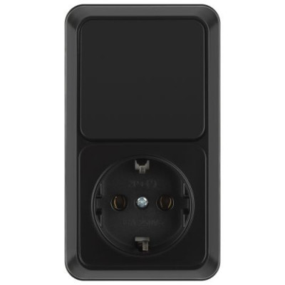 Блок розетка с выключателем 1-м ОП Quadro 2-705-05 10-16-А-250В IP20 вертикал. антрацит Intro Б0069706