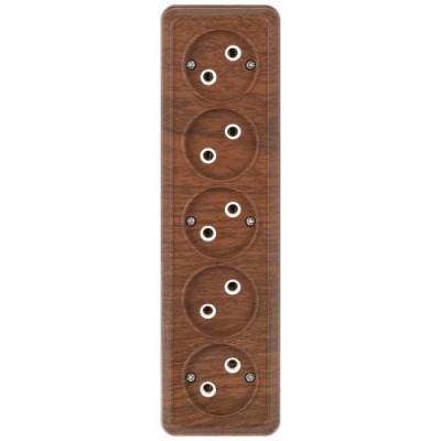 Розетка 5-м ОП Quadro 2-209-10 16А IP20 5х2P 250В без заземл. венге Intro Б0053851