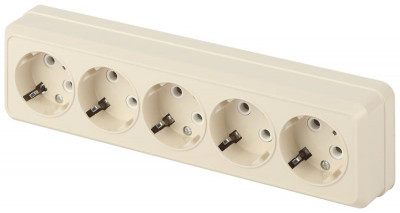 Розетка 5-м ОП Quadro 2-210-02 16А IP20 5х2P+E 250В с заземл. сл. кость Intro Б0053858