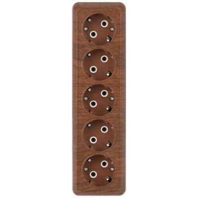 Розетка 5-м ОП Quadro 2-210-10 16А IP20 5х2P+E 250В с заземл. венге Intro Б0053860