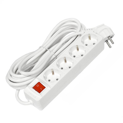Удлинитель 4х5м с заземл. 16А IP20 3х1 с выкл. бел. DOMTOK 2500