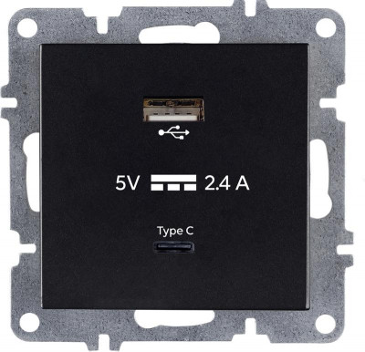 Розетка LAVIN/KAREN USB + TYPE-C механизм черн. ARVIA 50 07 2000 304