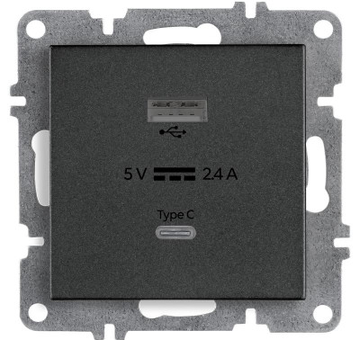 Розетка LAVIN/KAREN USB + TYPE-C механизм графит ARVIA 50 04 2000 304