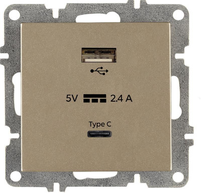 Розетка LAVIN/KAREN USB + TYPE-C механизм титан ARVIA 50 05 2000 304