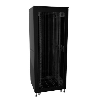 Шкаф напольный IT-CQE-N 19дюйм 42U 800х800мм крыша с вырубкой; дверь стекло и двойн. сплошная метал.; двойн. боков. панели; разобран. RAL9005 черн. DKC R5ITN42808FG1M2SB