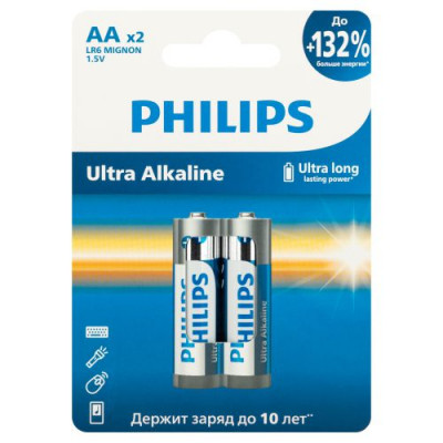 Элемент питания алкалиновый AA/LR6 1.5В Ultra (уп.2шт) Philips Б0064675