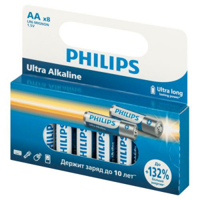 Элемент питания алкалиновый AA/LR6 1.5В Ultra (уп.8шт) Philips Б0064633