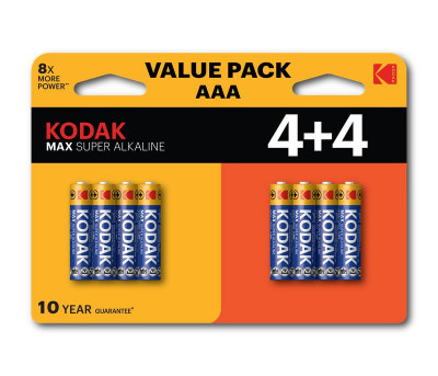 Элемент питания алкалиновый AAA/LR03 1.5В MAX SUPER Alkaline (блист.8шт) KODAK Б0057079