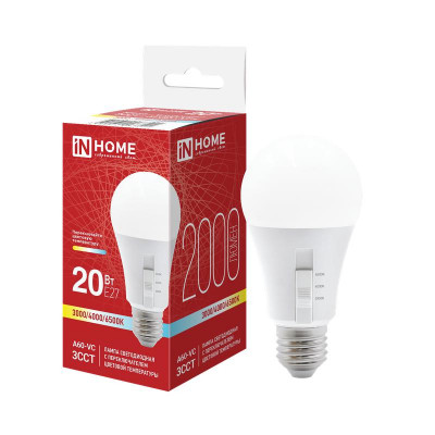 Лампа светодиодная LED-A60-VC 20Вт 3ССТ 3000/4000/6500К E27 2000лм 230В с переключателем на лампе IN HOME 4690612067544