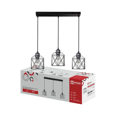 Светильник подвесной LOFT ATIKO-PN-3E27L-BL 10-60Вт 3хE27 IP20 подвес 1м под лампу линейная база черн. IN HOME 4690612067384