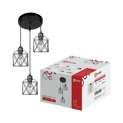 Светильник подвесной LOFT ATIKO-PN-3E27R-BL 10-60Вт 3хE27 IP20 подвес 1м под лампу круглая база черн. IN HOME 4690612067377