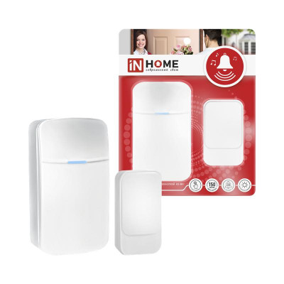 Звонок беспроводной KD-WH 38 мелодий с вилкой 230В с подсветкой с пьезокнопкой 150м бел. IN HOME 4690612067599