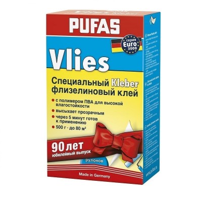 Пуфас n0522 клей специальный флизелиновый (0,5кг) euro 3000 vlies kleber 90 лет pufas