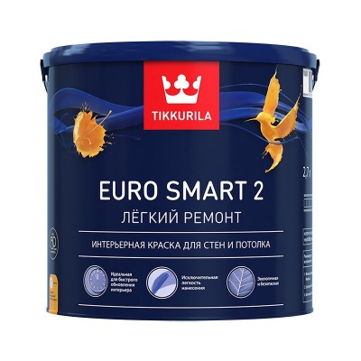 Тиккурила краска интерьерная euro smart 2 база a глубоко/мат. (2,7л)