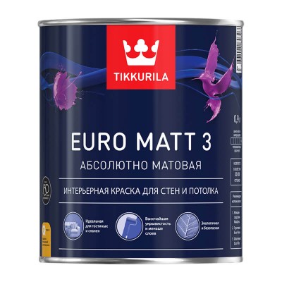 Тиккурила краска интерьерная euro matt 3 база a глубоко/мат. (0,9л)