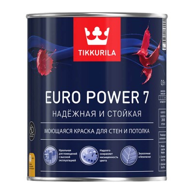 Тиккурила краска интер. стойкая к мытью euro power 7 база a мат. (0,9л)