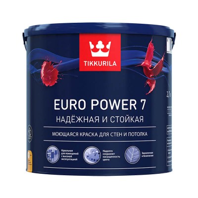 Тиккурила краска интер. стойкая к мытью euro power 7 база c мат. (2,7л)