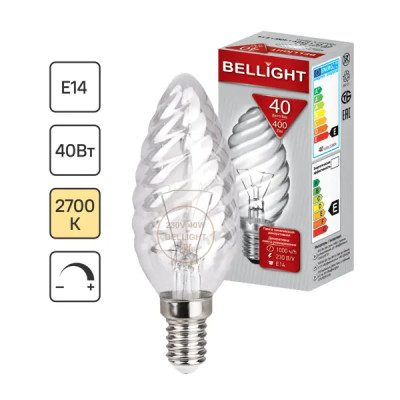 Лампа накаливания Belsvet свеча витая E14 40 Вт свет тёплый белый