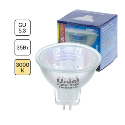 Лампа галогенная Uniel GU5.3 35 Вт свет тёплый белый