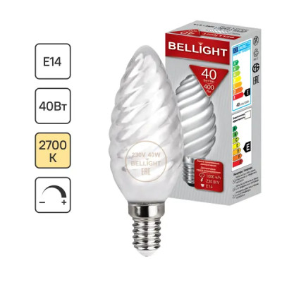 Лампа накаливания Belsvet свеча витая матовая E14 40 Вт свет тёплый белый