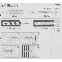 Дюбель для полнотелых материалов Fischer SX с шурупом, 10x50 мм, нейлон/оцинкованная сталь, 5 шт