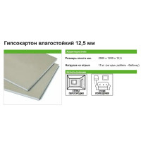 Гипсокартон влагостойкий 12.5 мм Vetonit Аква 2500x1200 мм 3 м²