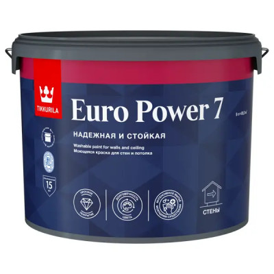 Краска для стен и потолков Tikkurila Euro Power 7 матовая прозрачная база С 9 л