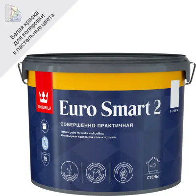 Краска для стен и потолков Tikkurila Euro Smart 2 матовая цвет белый база А 9 л