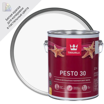 Эмаль Tikkurila Pesto 30 полуматовая цвет белый 2.7 л