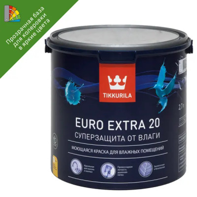 Краска для стен и потолков Tikkurila Euro-20 матовая прозрачная база С 2.7 л