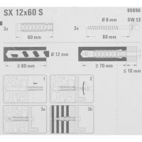 Дюбель для полнотелых материалов Fischer SX с шурупом, 12x60 мм, нейлон/оцинкованная сталь, 3 шт.