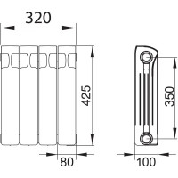 Радиатор Rifar Monolit 350/100 биметалл 4 секции боковое подключение цвет белый