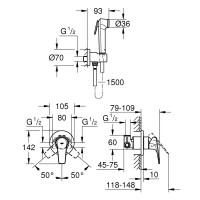 Набор душевой гигиенический Grohe Bauflow 29328000 1 режим, лейка 3 см, шланг 125 см
