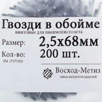 Гвозди строительные винтовые в обойме 2.5х68 мм, 200шт.