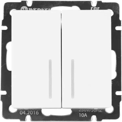 Выключатель проходной встраиваемый Werkel 2 клавиши с подсветкой, цвет белый