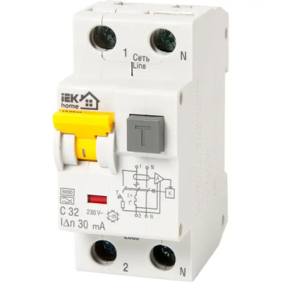 Дифференциальный автомат Iek Home АВДТ-32 1P N C32 A 30 мА 6 кА AC MAD22-5-032-C-30